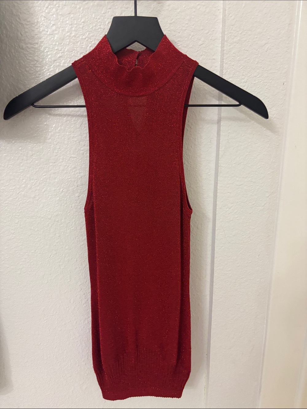 bebe Red Sparkle Mock Neck Sleeveless Tank
